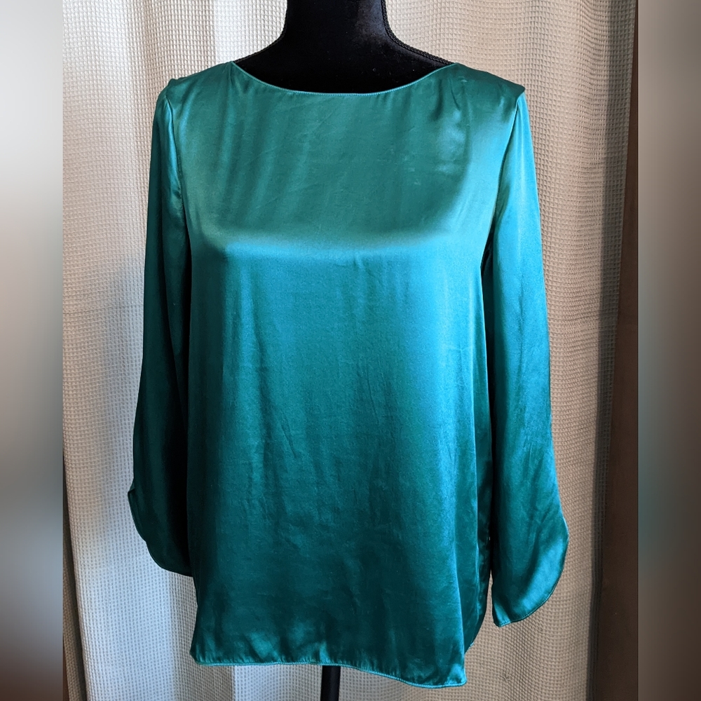 SILK Talbots green 100% silk blouse size 8